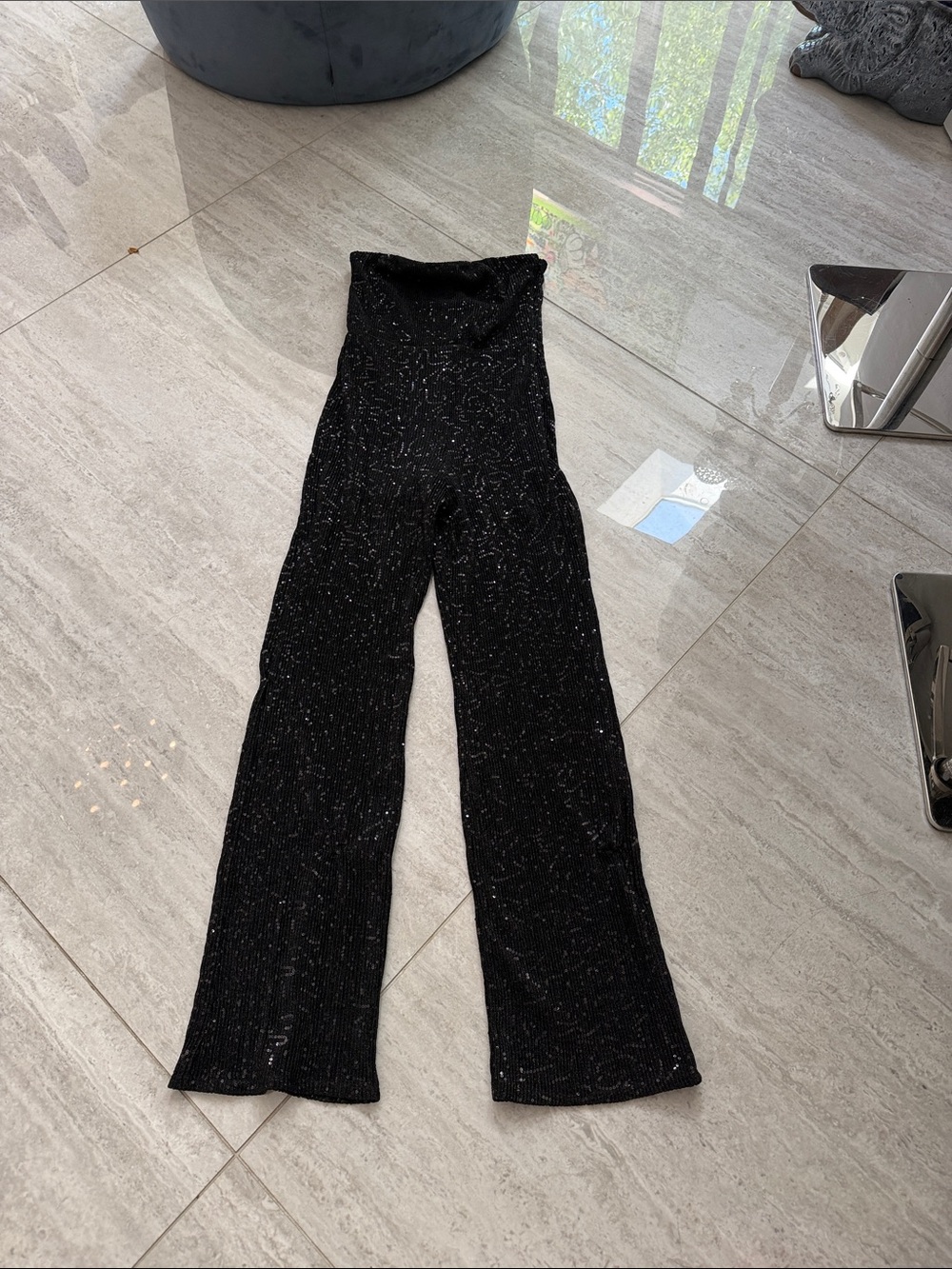 NWT wild fable Black Sequin strapless Wide-Leg Jumpsuit